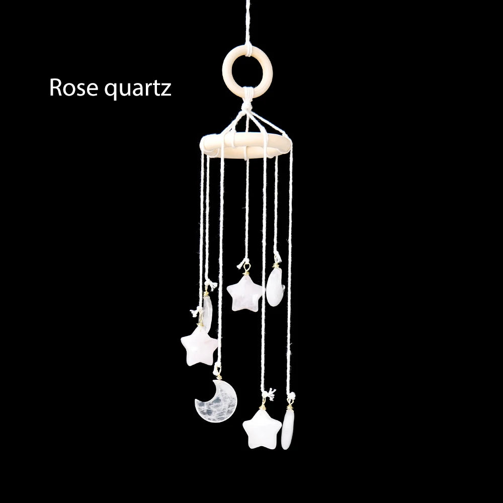 Natural Crystal Gem Stars & Moon Caving Manual DIY Decorative Pendant Outdoor Garden Windchime Home Room Decor Lover Jewelly