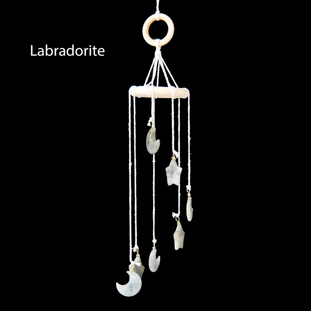 Natural Crystal Gem Stars & Moon Caving Manual DIY Decorative Pendant Outdoor Garden Windchime Home Room Decor Lover Jewelly