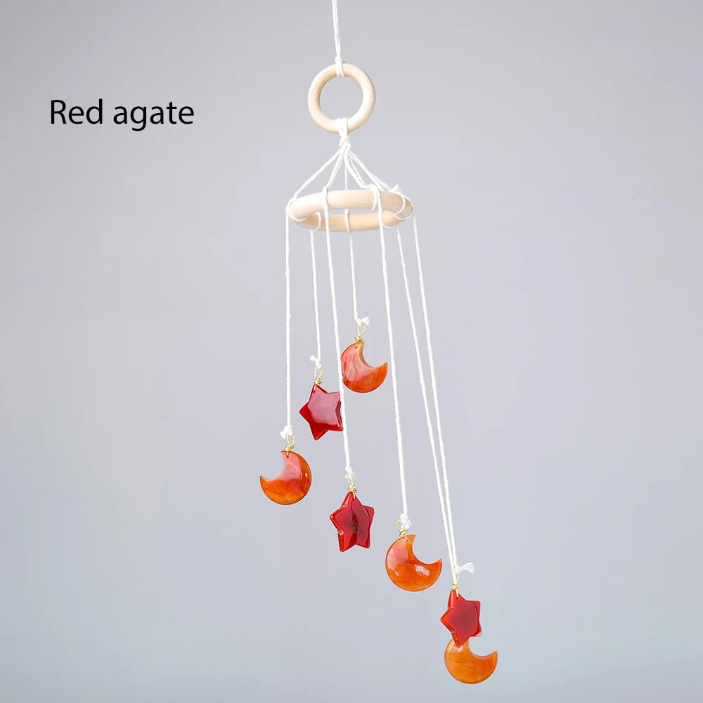 Natural Crystal Gem Stars & Moon Caving Manual DIY Decorative Pendant Outdoor Garden Windchime Home Room Decor Lover Jewelly