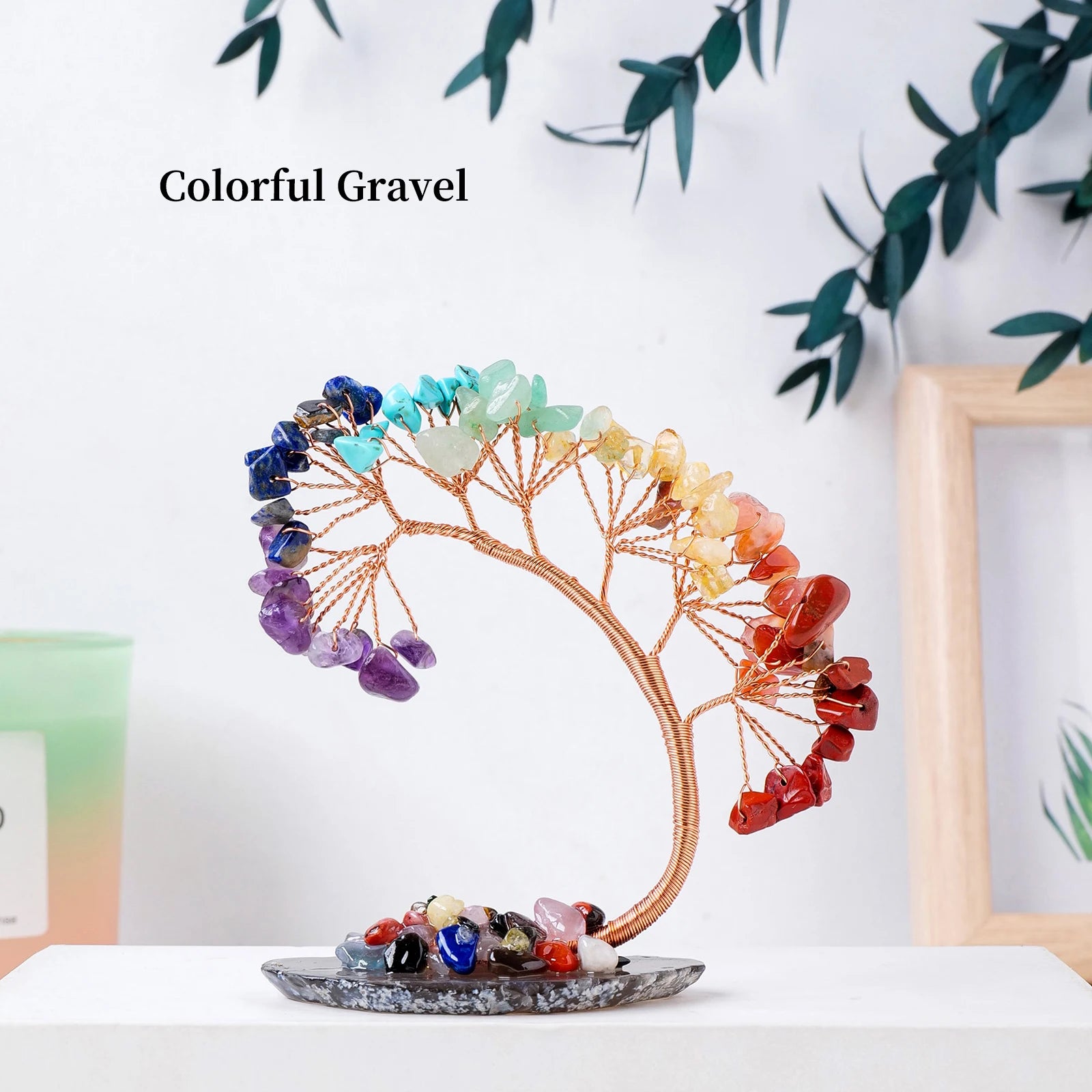 Natural Crystal Lucky Tree Copper Wire Winding Amethyst Gravel With Agate Slice Base Home Decoration Money Trees