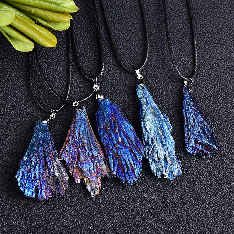 Natural Crystal Pendant Jet stone Blaze Blue Black Tourmaline Aura Rainbow  Jewelry Necklace For Woman Gifts