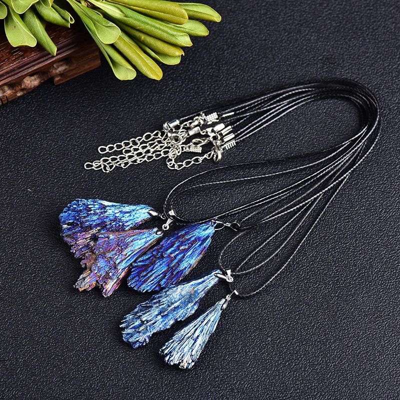 Natural Crystal Pendant Jet stone Blaze Blue Black Tourmaline Aura Rainbow  Jewelry Necklace For Woman Gifts