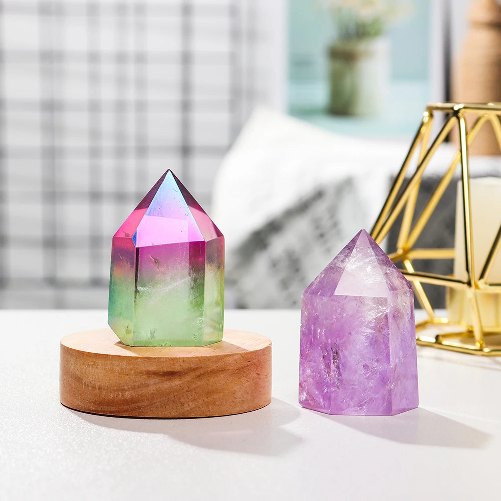 Natural Crystal Point Wand Lamp Brazil Amethyst Clear Quartz Colorful Gemstones USB Interface Bedside Living Room Bedroom Decor