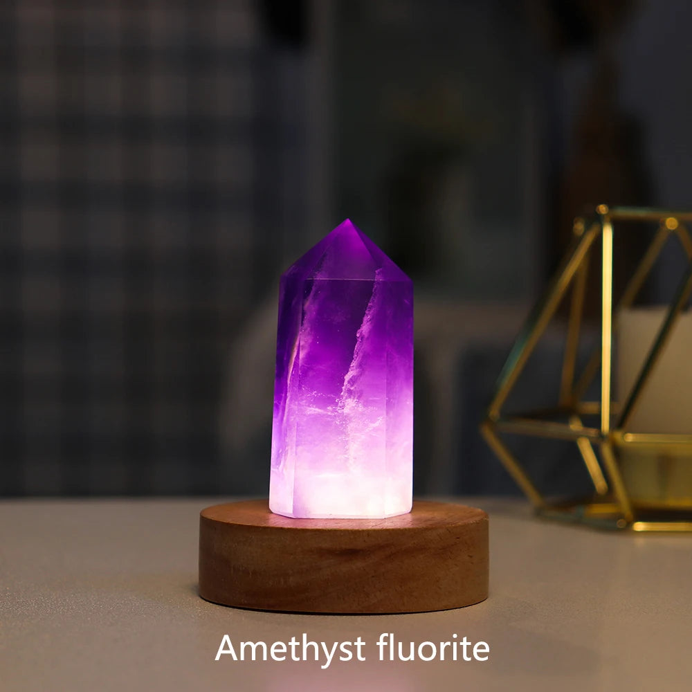 Natural Crystal Point Wand Lamp Brazil Amethyst Clear Quartz Colorful Gemstones USB Interface Bedside Living Room Bedroom Decor