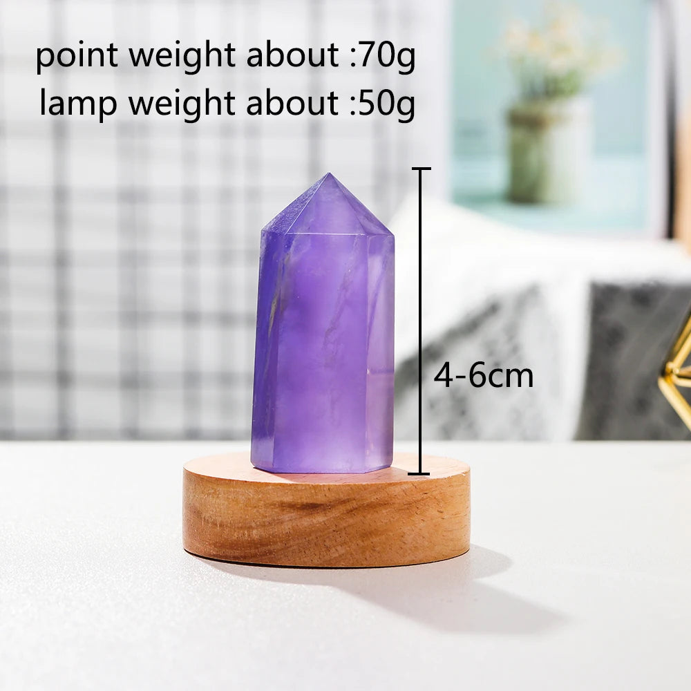 Natural Crystal Point Wand Lamp Brazil Amethyst Clear Quartz Colorful Gemstones USB Interface Bedside Living Room Bedroom Decor