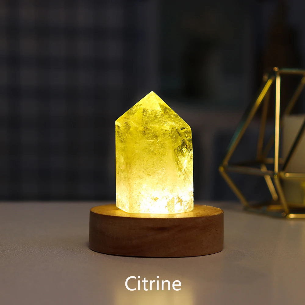 Natural Crystal Point Wand Lamp Brazil Amethyst Clear Quartz Colorful Gemstones USB Interface Bedside Living Room Bedroom Decor