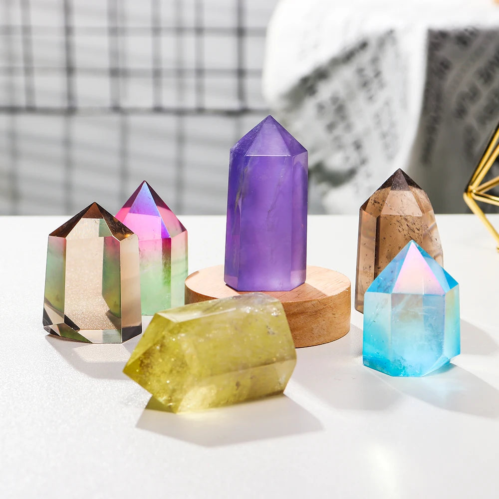 Natural Crystal Point Wand Lamp Brazil Amethyst Clear Quartz Colorful Gemstones USB Interface Bedside Living Room Bedroom Decor