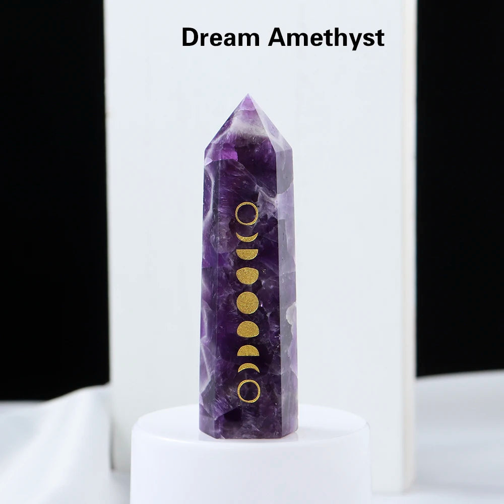 Natural Crystal Point Wand Rose quartz  Healing Amethyst Customized solar eclipse Gold Logo Energy Ore Mineral Crafts