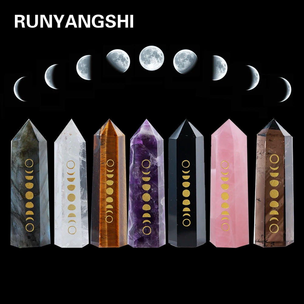 Natural Crystal Point Wand Rose quartz  Healing Amethyst Customized solar eclipse Gold Logo Energy Ore Mineral Crafts