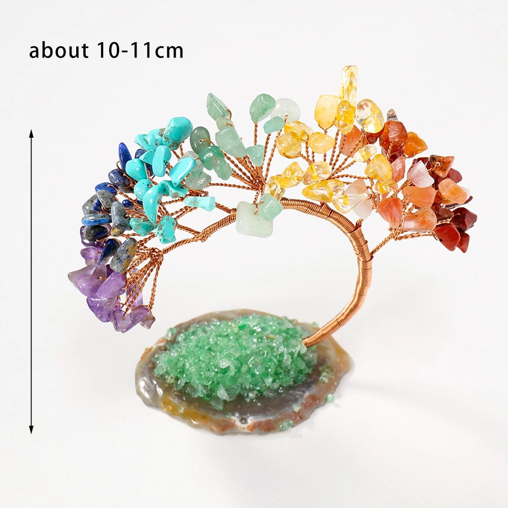 Natural Crystal Seven Chakra Gravels Phoenix Tail Lucky Tree Healing Gemstone Ornament Home Desktop Decoration