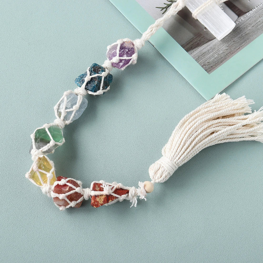 Natural Crystal Seven Chakra Raw Stone Pendant Selenite Stick Degaussing Decoration Healthy Car Hanging Mother Gift