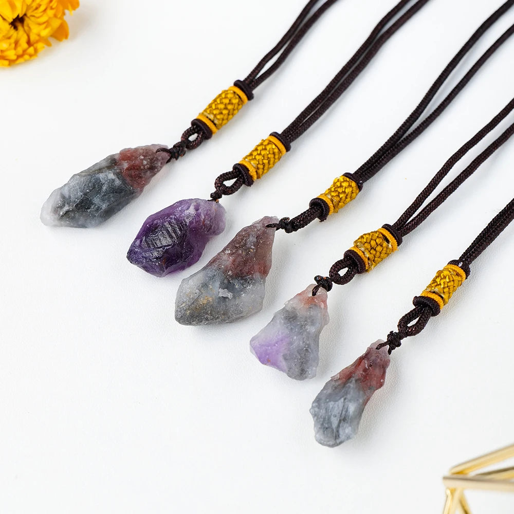 Natural Crystal Stone Auralite Necklace Aurora 23 Pendant  Purple Red Rutilated Women Raw Material Jewelry