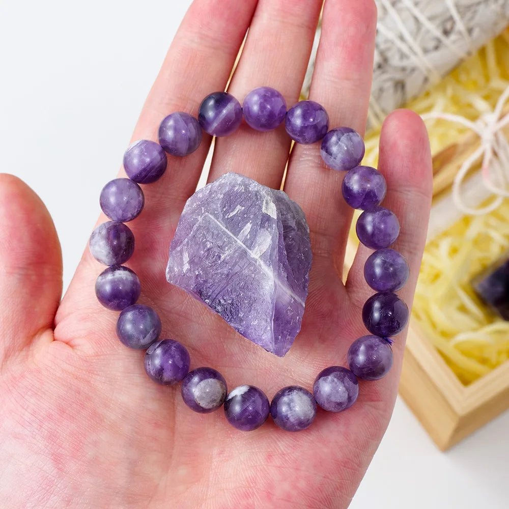 Natural Crystal Stone Smudge Stick Rose Quartz Amethyst Magic Wand Bracelet Divination and Witchcraft Wooden Gift Box