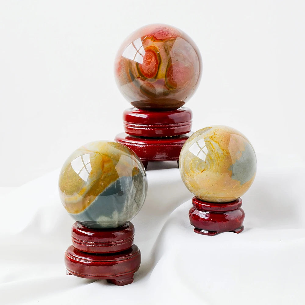 Natural Crystal Stone Sphere Ocean Agate Ball Polished Gemstone Energy Ornament Healing Desktop Decoration