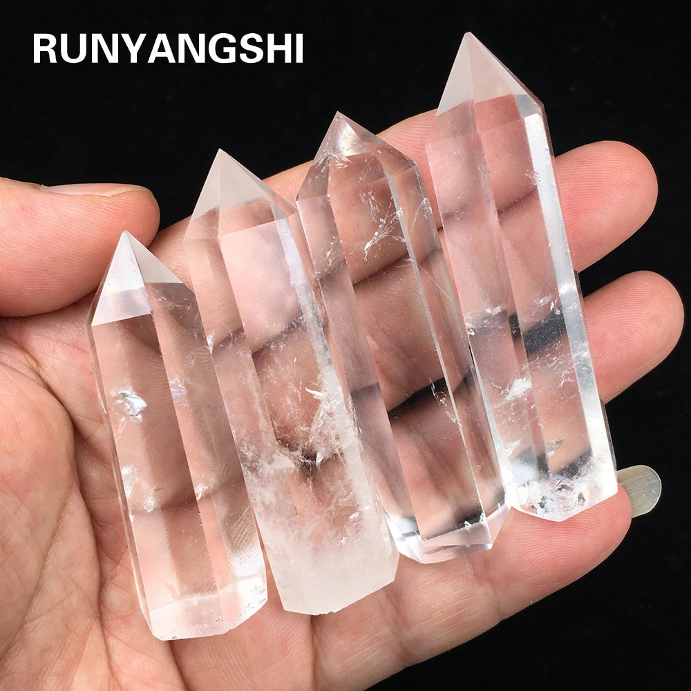 Natural Crystal Transparency Quartz Point Healing Stone Hexagonal Prisms 30-80mm Obelisk Wand Treatment Stone Home Decor 1PC