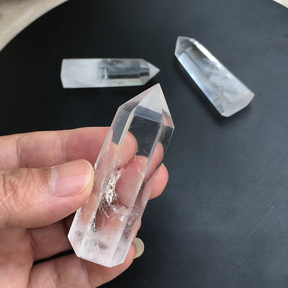 Natural Crystal Transparency Quartz Point Healing Stone Hexagonal Prisms 30-80mm Obelisk Wand Treatment Stone Home Decor 1PC