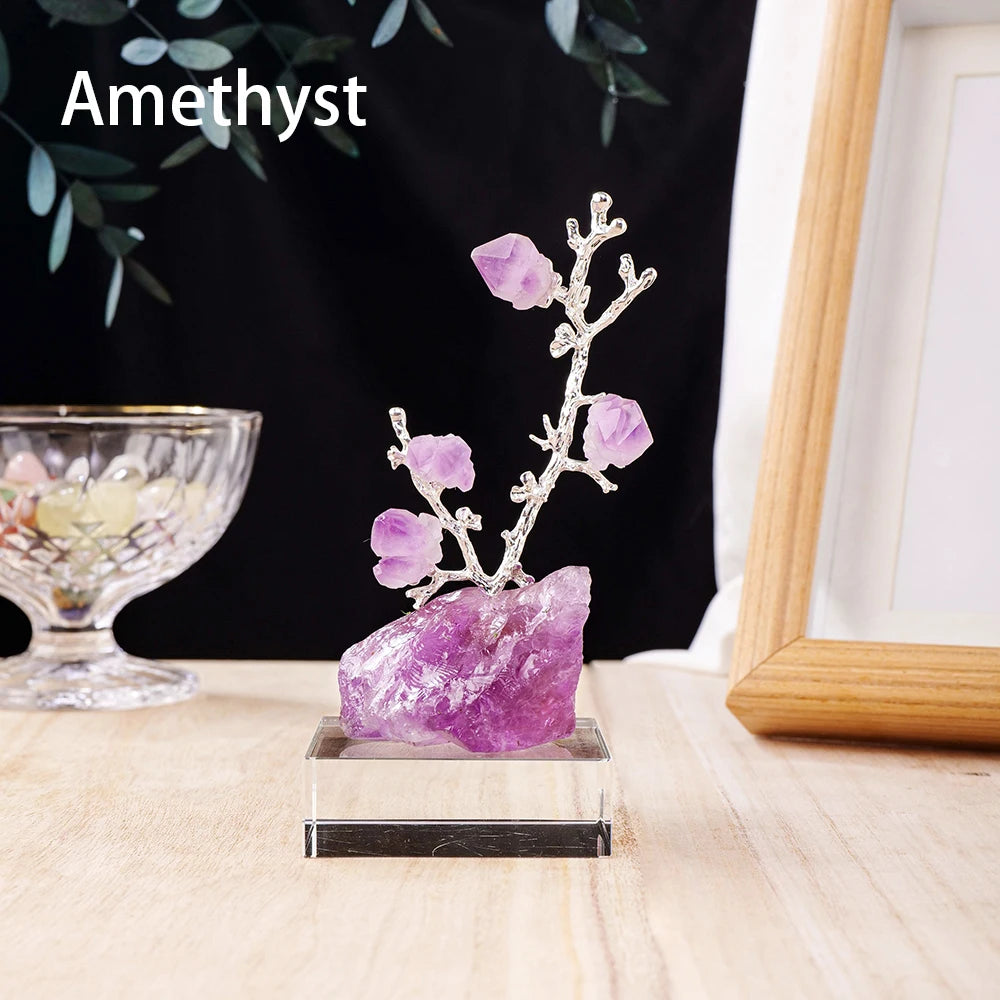 Natural Crystal Tree Amethyst Flowers Healing Raw Stone Base Gem Bonsai Money Tree For Home Office Table Decor Wealth and Luck