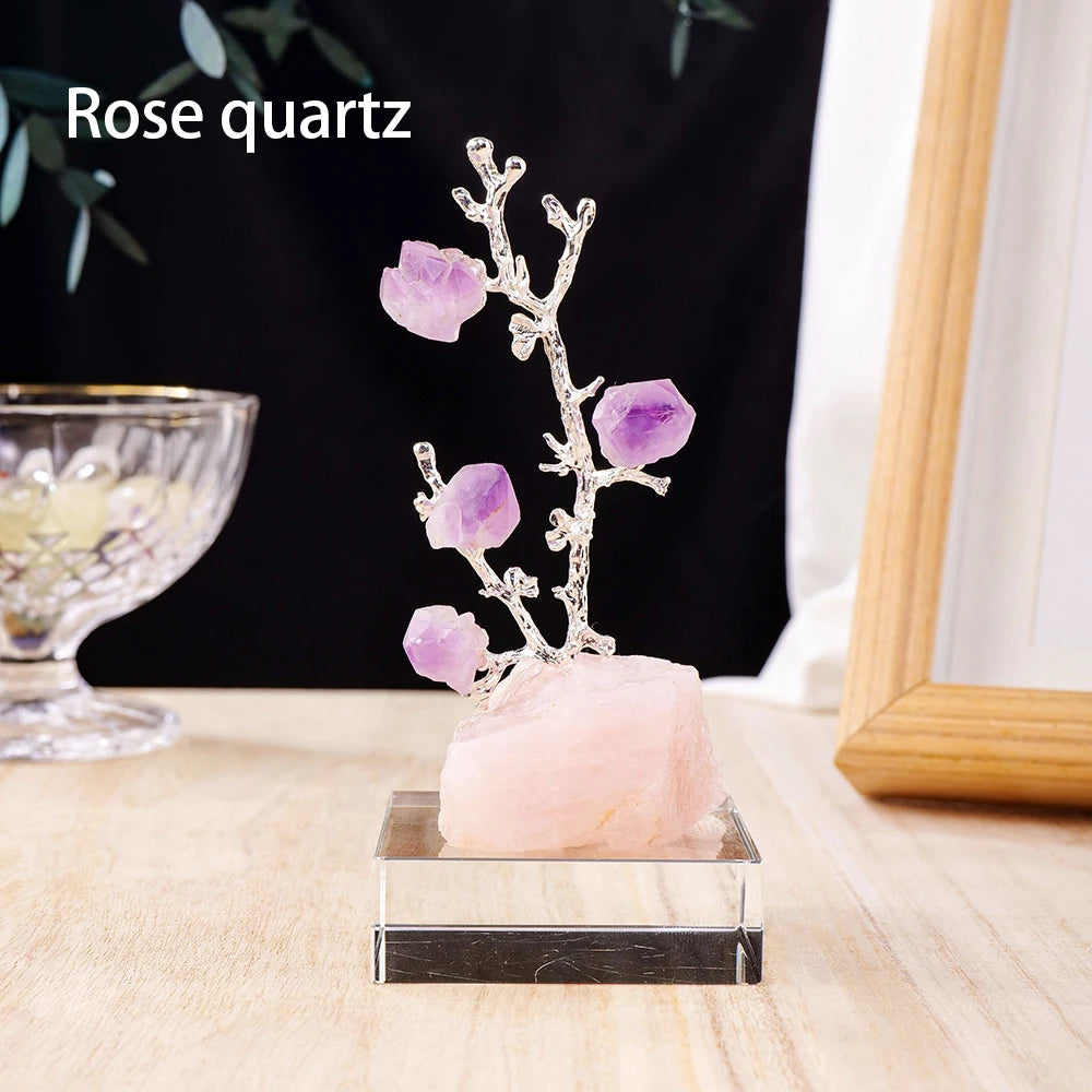 Natural Crystal Tree Amethyst Flowers Healing Raw Stone Base Gem Bonsai Money Tree For Home Office Table Decor Wealth and Luck