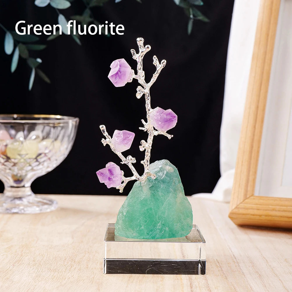 Natural Crystal Tree Amethyst Flowers Healing Raw Stone Base Gem Bonsai Money Tree For Home Office Table Decor Wealth and Luck