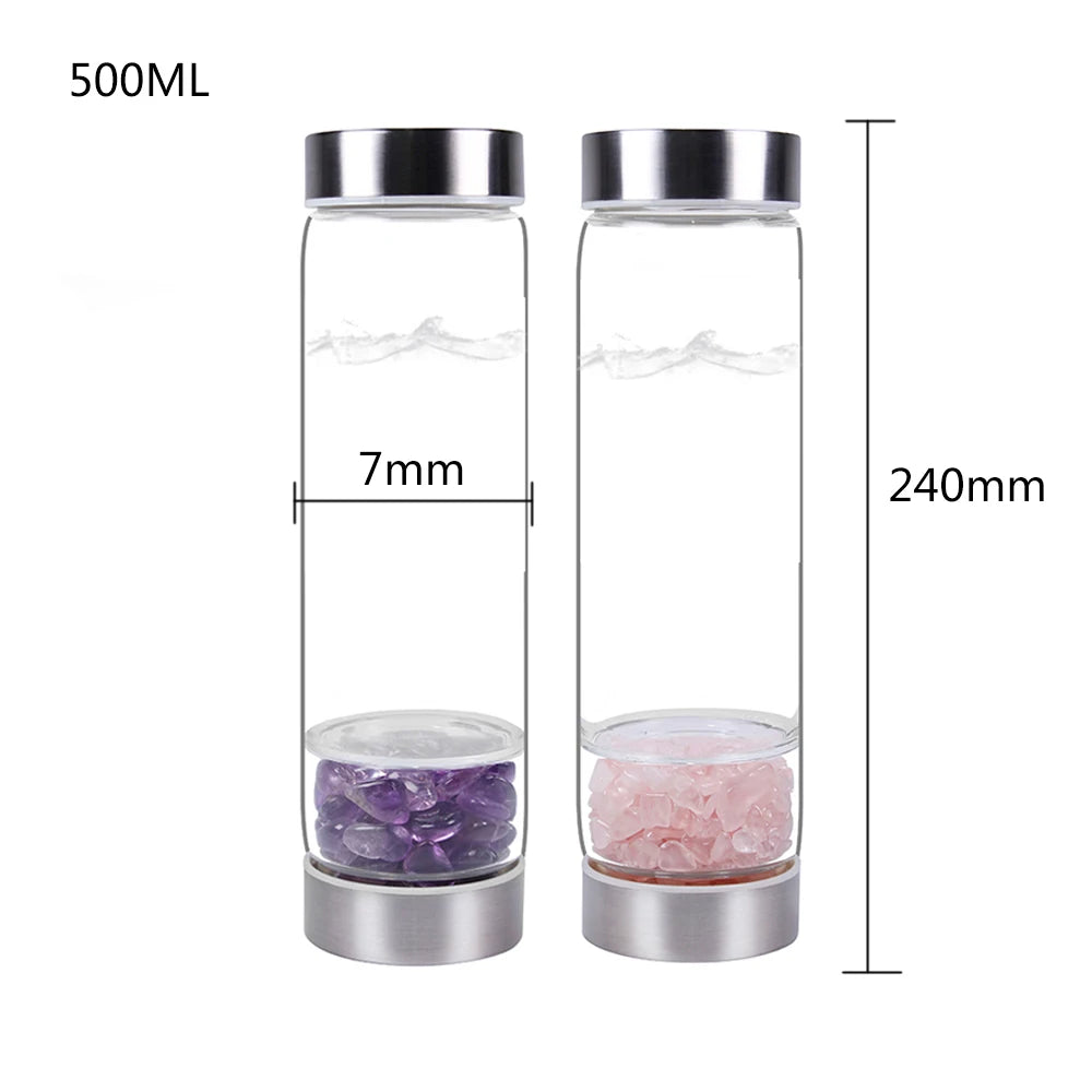 Natural Crystal stone Amethyst Healing quartz Elixir Rose Quartz Infused Drink Glass Water Bottle Tools