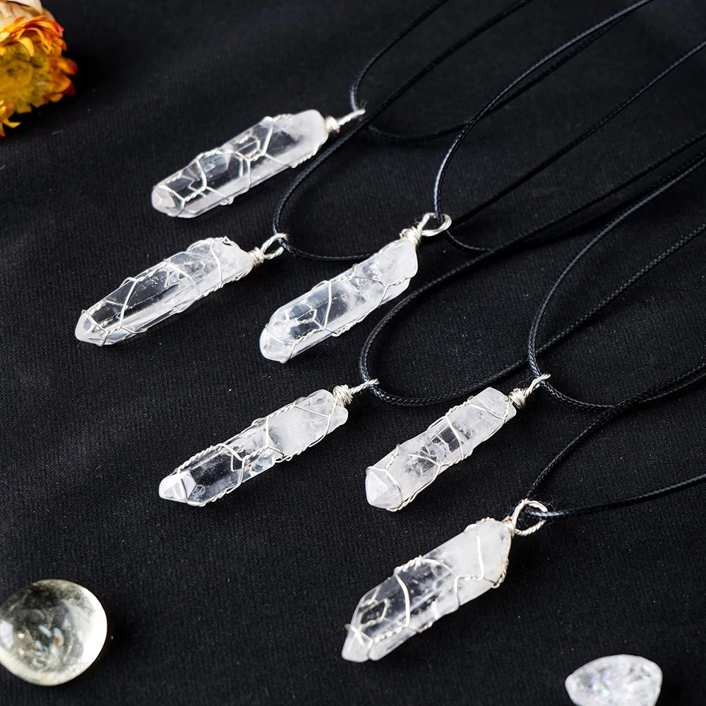 Natural Gemstone Clear Quartz Single Point Crystal Pendant Necklaces Healing Crystal Quartz Chakra Jewelry