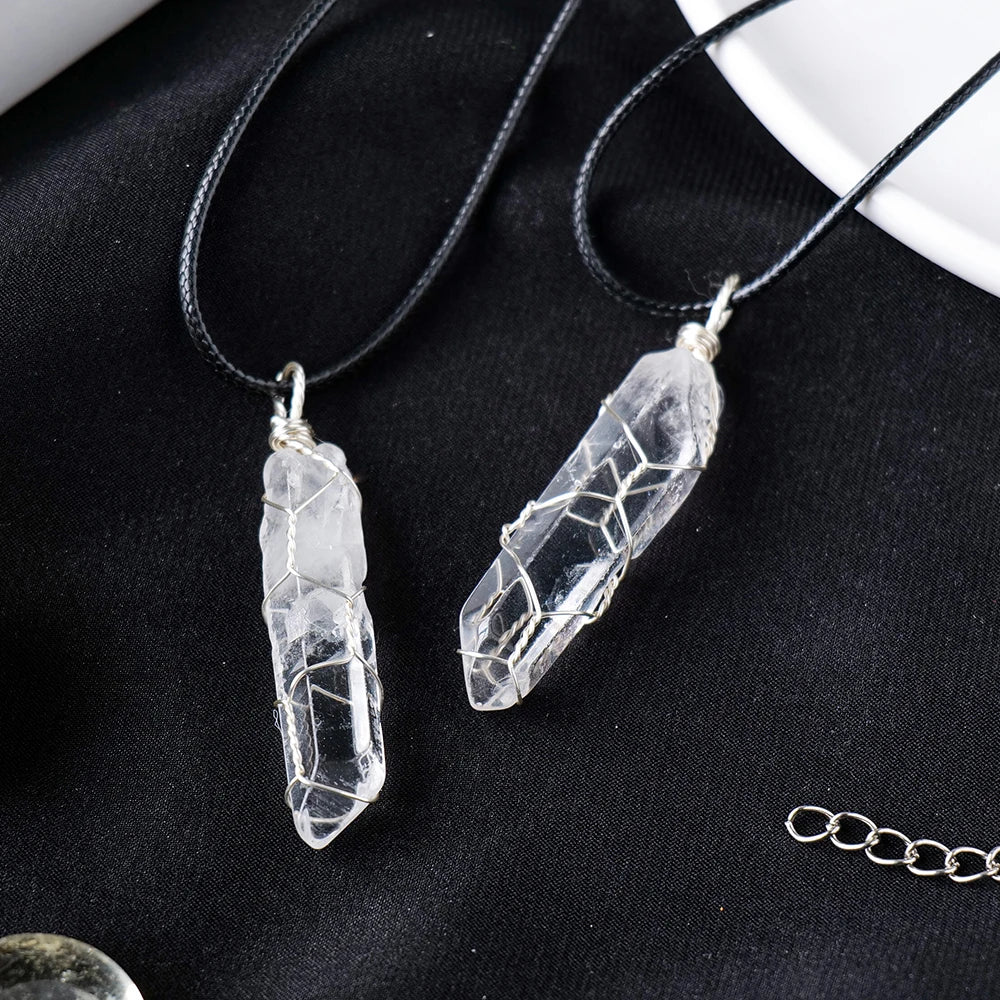 Natural Gemstone Clear Quartz Single Point Crystal Pendant Necklaces Healing Crystal Quartz Chakra Jewelry