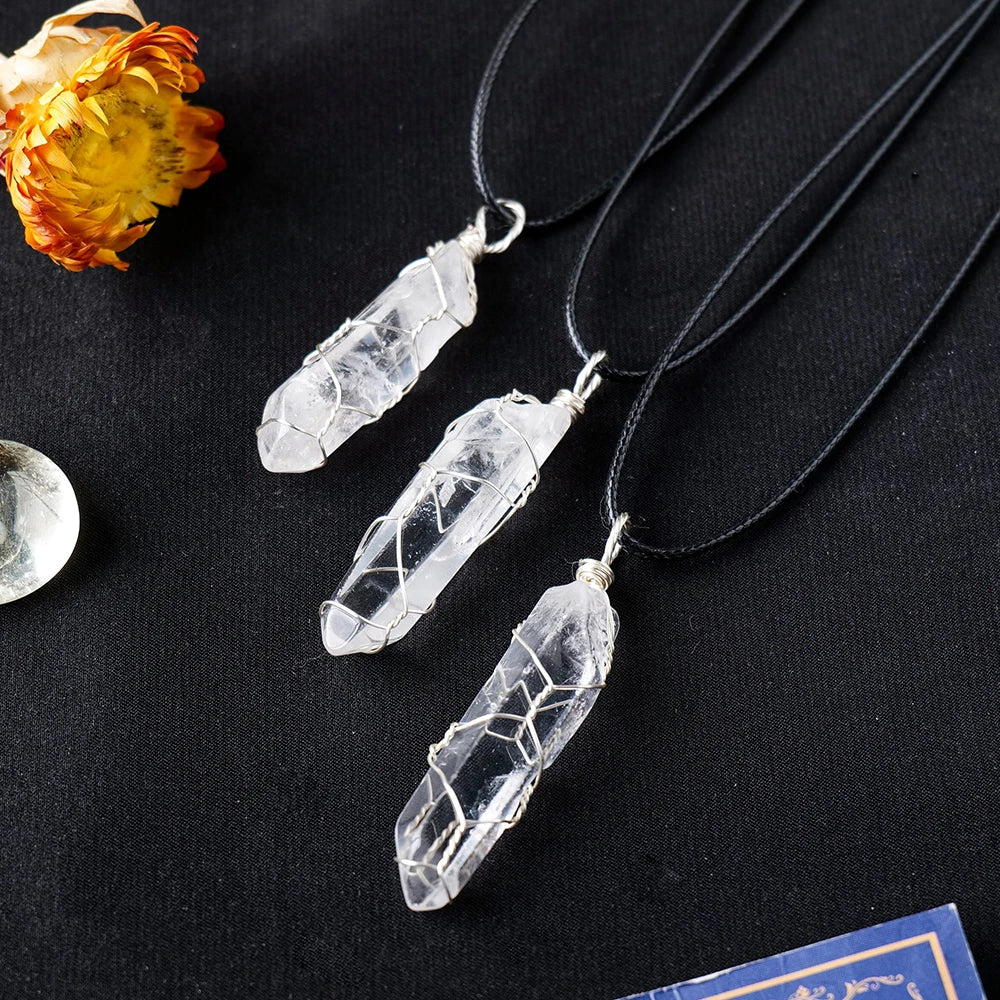 Natural Gemstone Clear Quartz Single Point Crystal Pendant Necklaces Healing Crystal Quartz Chakra Jewelry