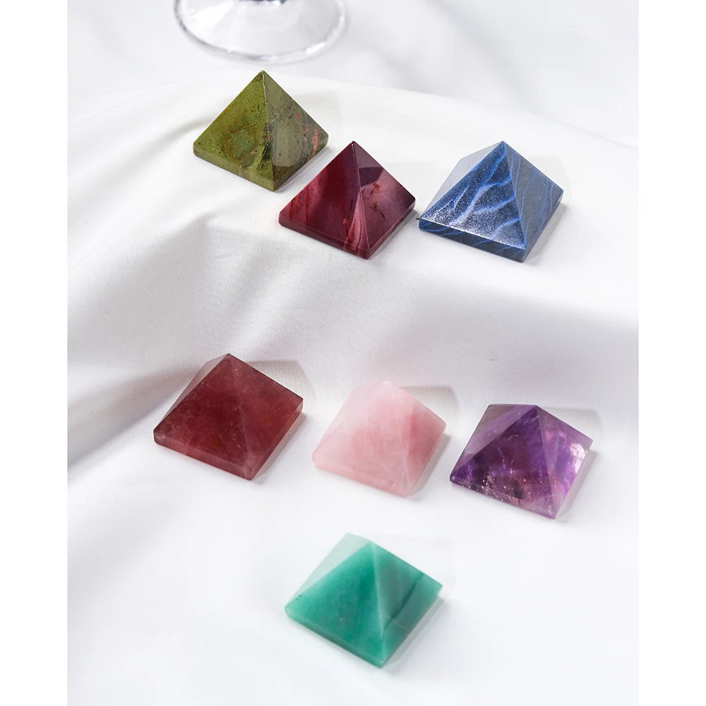 Natural Gemstone Healing Crystal Point Pyramid Amethyst Rose Quartz Polishing Crafts Reiki Home Office Decoration Gift