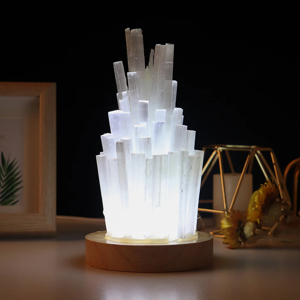 Natural Gemstone Lamp White Selenite Mineral Specimen Energy Crafts Healing Eye Protection Crystal Night Lamp Home Decor Gift