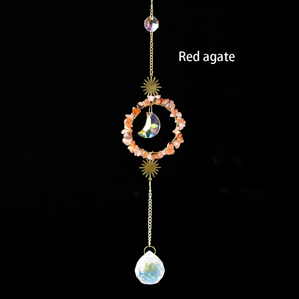 Natural Gravel Stone Sun Catcher Crystal Ball Lamp Pendant  Crystals Prism Rainbow Garden Decoration