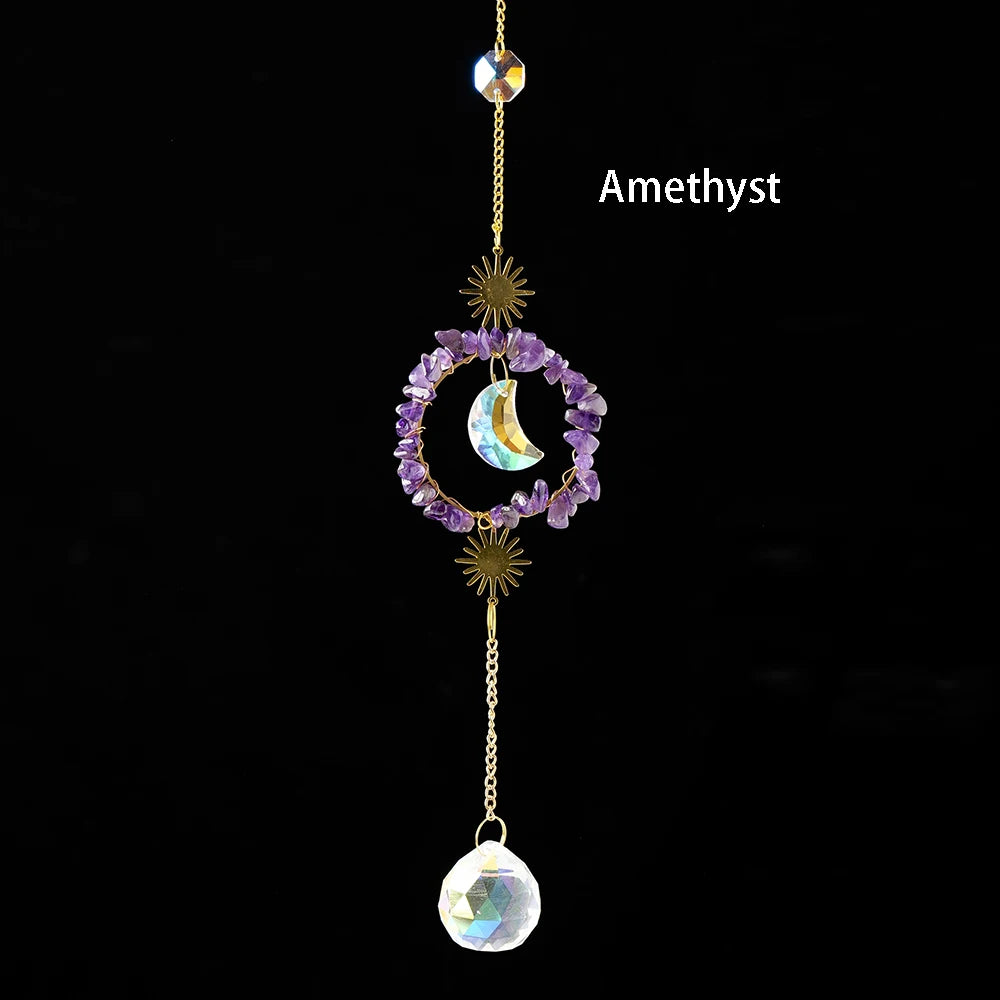 Natural Gravel Stone Sun Catcher Crystal Ball Lamp Pendant  Crystals Prism Rainbow Garden Decoration