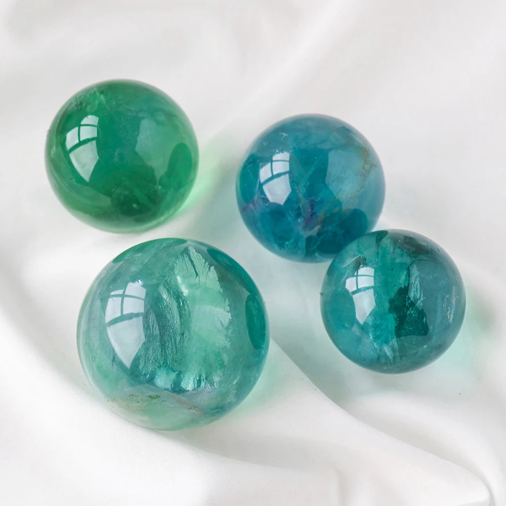 Natural Green Fluorite Crystal Spheres Energy Decorate Carving Magic Ball Home Office Desktop Decoration Crafts