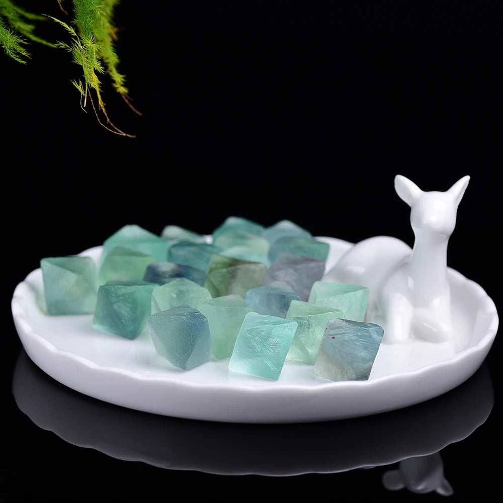 Natural Green fluorite Octahedral crystal point Raw Gemstone Ornament Cane Decoration Stone Collection Stone Crystals Mineral