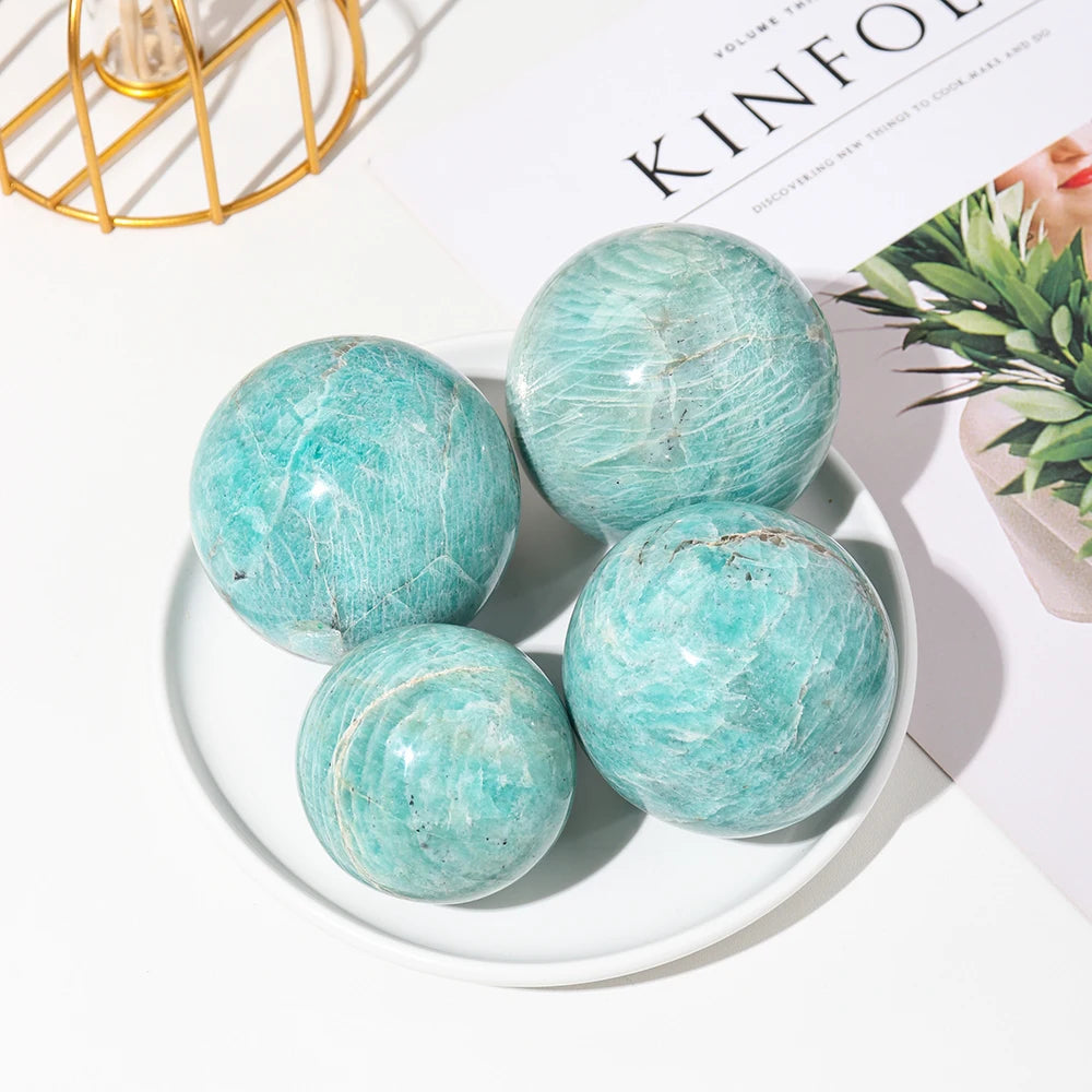 Natural Healing Amazonite Crystal Sphere Magic Ball Tianhe Stone Magic Divination Energy Home Decoration