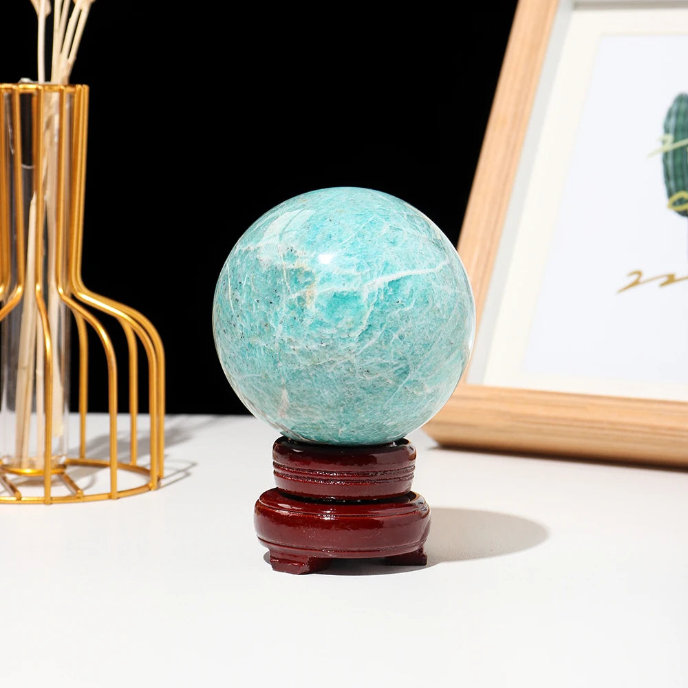 Natural Healing Amazonite Crystal Sphere Magic Ball Tianhe Stone Magic Divination Energy Home Decoration