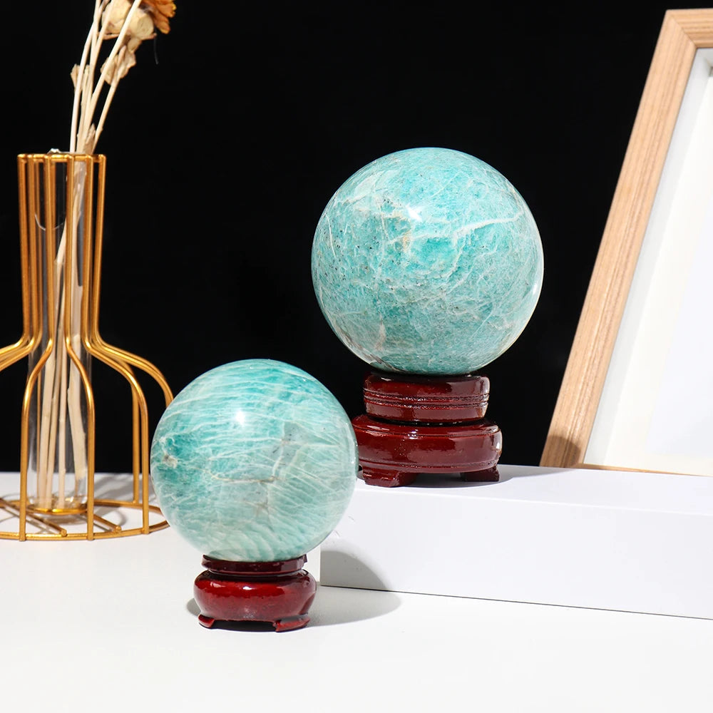 Natural Healing Amazonite Crystal Sphere Magic Ball Tianhe Stone Magic Divination Energy Home Decoration