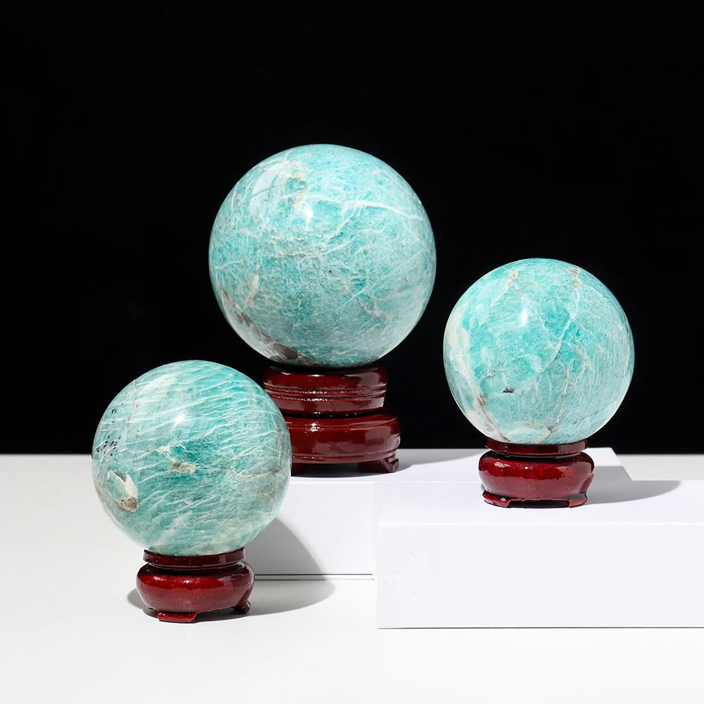 Natural Healing Amazonite Crystal Sphere Magic Ball Tianhe Stone Magic Divination Energy Home Decoration