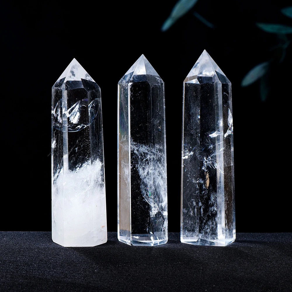 Natural Healing Clear Quartz Crystal Wand Faceted Single Point Crystal Prism Stones for  Meditation Reiki