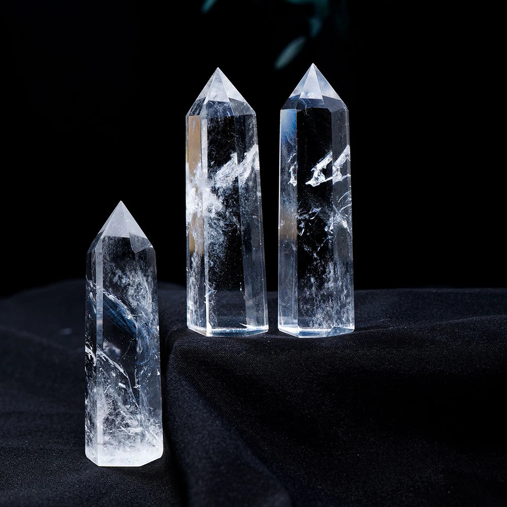 Natural Healing Clear Quartz Crystal Wand Faceted Single Point Crystal Prism Stones for  Meditation Reiki