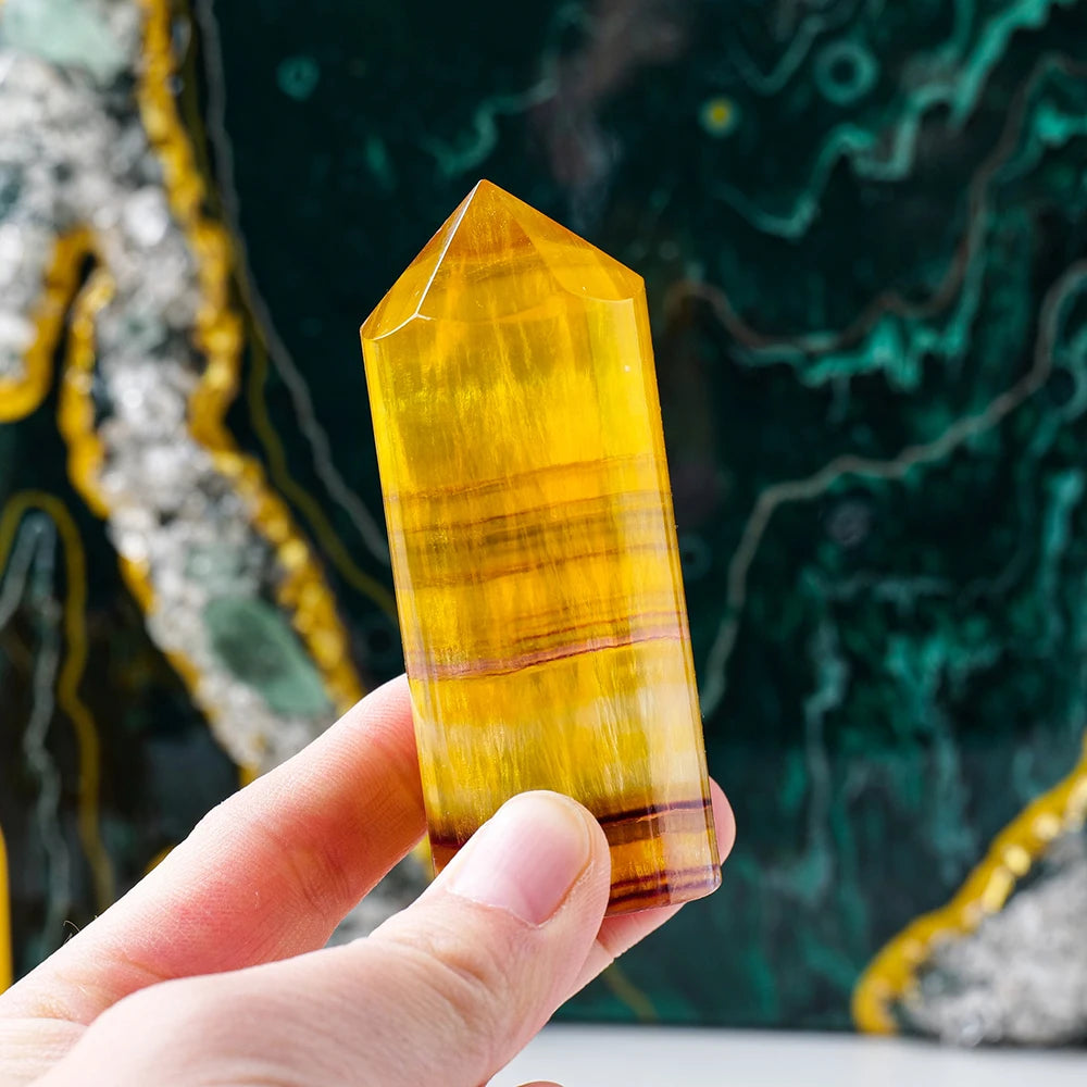 Natural Healing Crystal Tower Yellow Fluorite Crystal Cylinder Magic Point  Meditation Home Decor Collection Gift