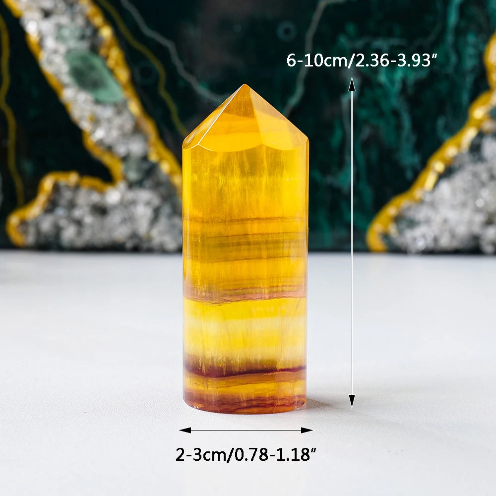 Natural Healing Crystal Tower Yellow Fluorite Crystal Cylinder Magic Point  Meditation Home Decor Collection Gift