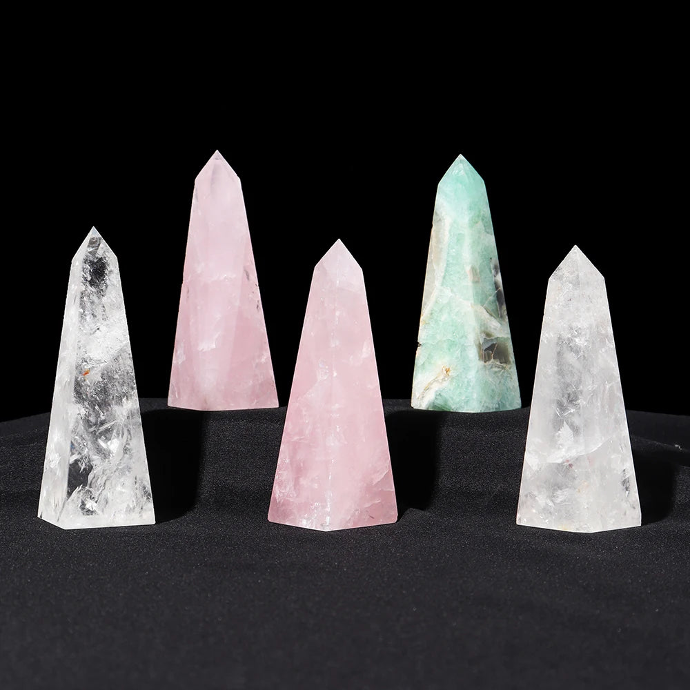 Natural Healing Crystals Amazonite Crystal Tower Rose Quartz Magic Point Clear Quartz Ring sSupport Stone Base