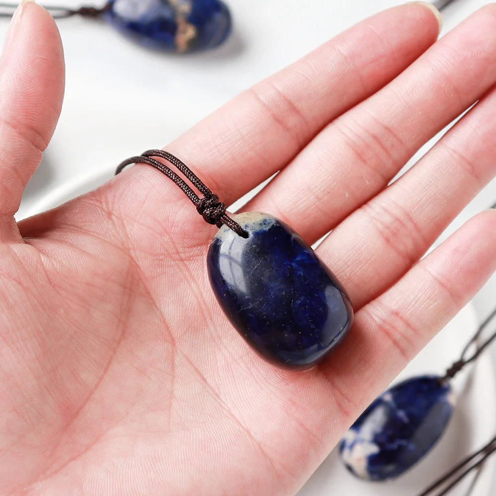 Natural Healing Gemstone Pendant Sodalite Crystal Water Drop Pendant Blue-vein Stone Quartz Polished Necklace DIY Jewelry Gift