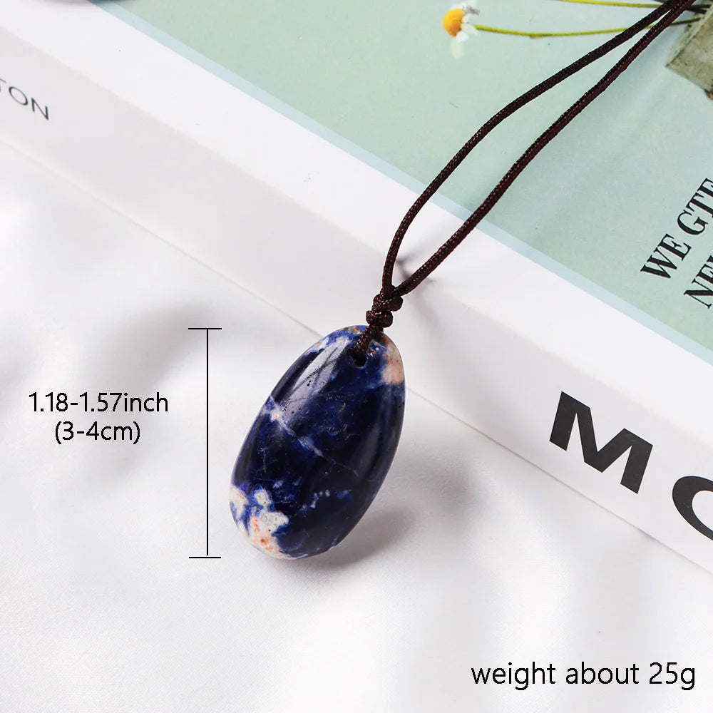 Natural Healing Gemstone Pendant Sodalite Crystal Water Drop Pendant Blue-vein Stone Quartz Polished Necklace DIY Jewelry Gift