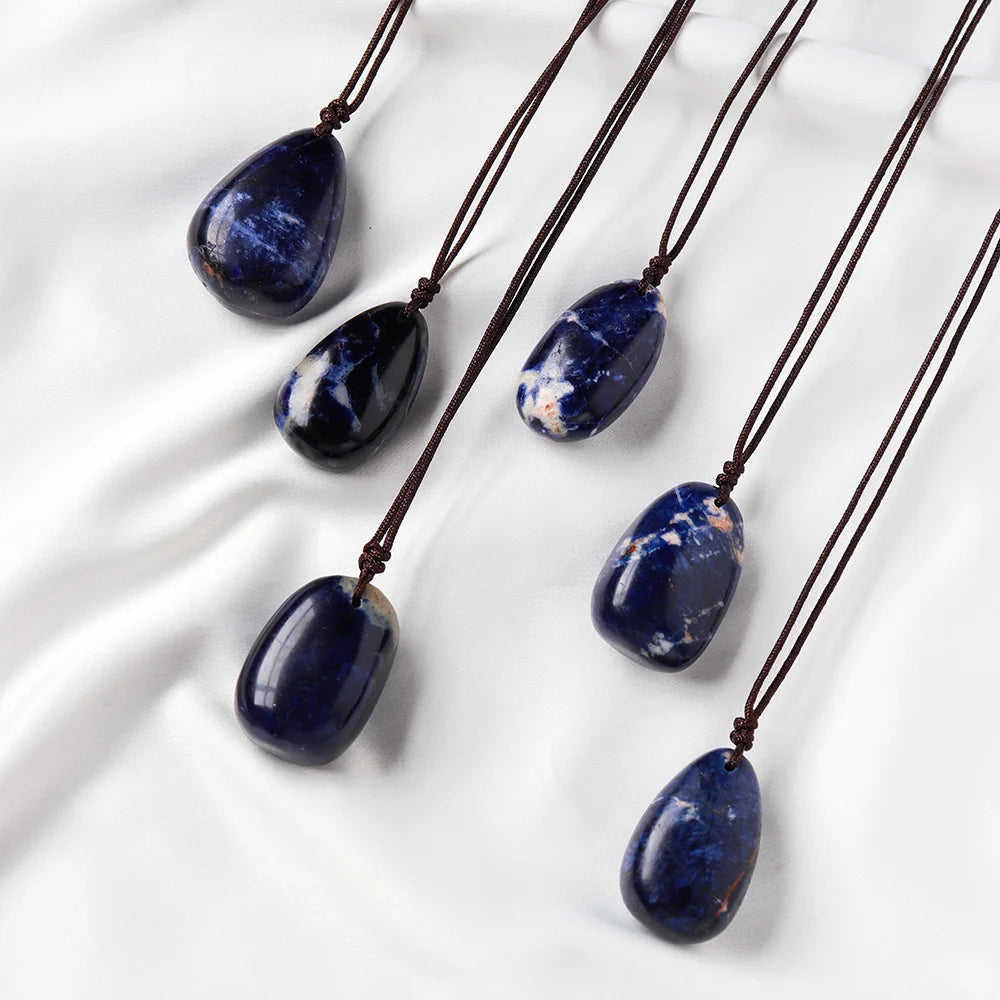 Natural Healing Gemstone Pendant Sodalite Crystal Water Drop Pendant Blue-vein Stone Quartz Polished Necklace DIY Jewelry Gift