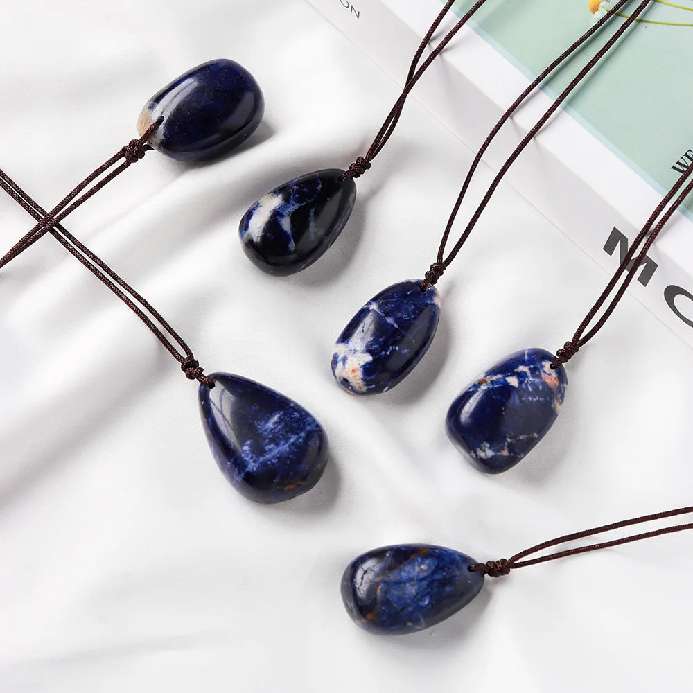 Natural Healing Gemstone Pendant Sodalite Crystal Water Drop Pendant Blue-vein Stone Quartz Polished Necklace DIY Jewelry Gift