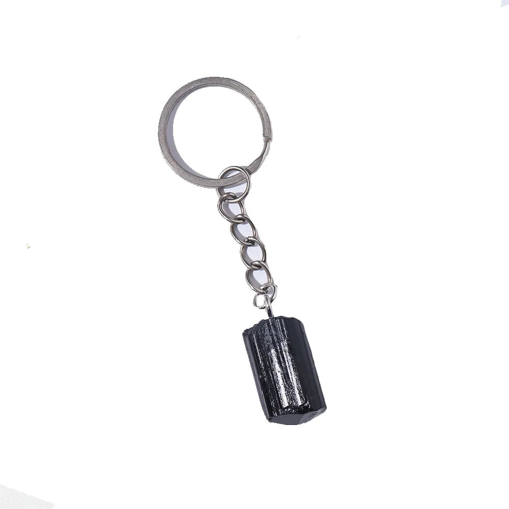 Natural Jet stone Crystal Key Ring Reiki Accessories Tourmaline Pendant Energy Bag Widgets Decorative Gifts