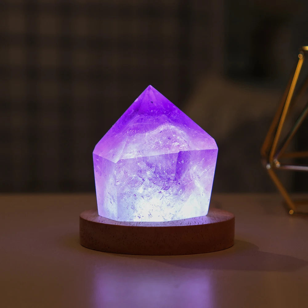 Natural Quartz Amethyst Point Crystal Lamp Reiki Healing Home Decor Mineral Specimen Collection