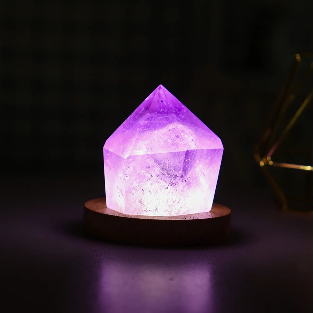 Natural Quartz Amethyst Point Crystal Lamp Reiki Healing Home Decor Mineral Specimen Collection