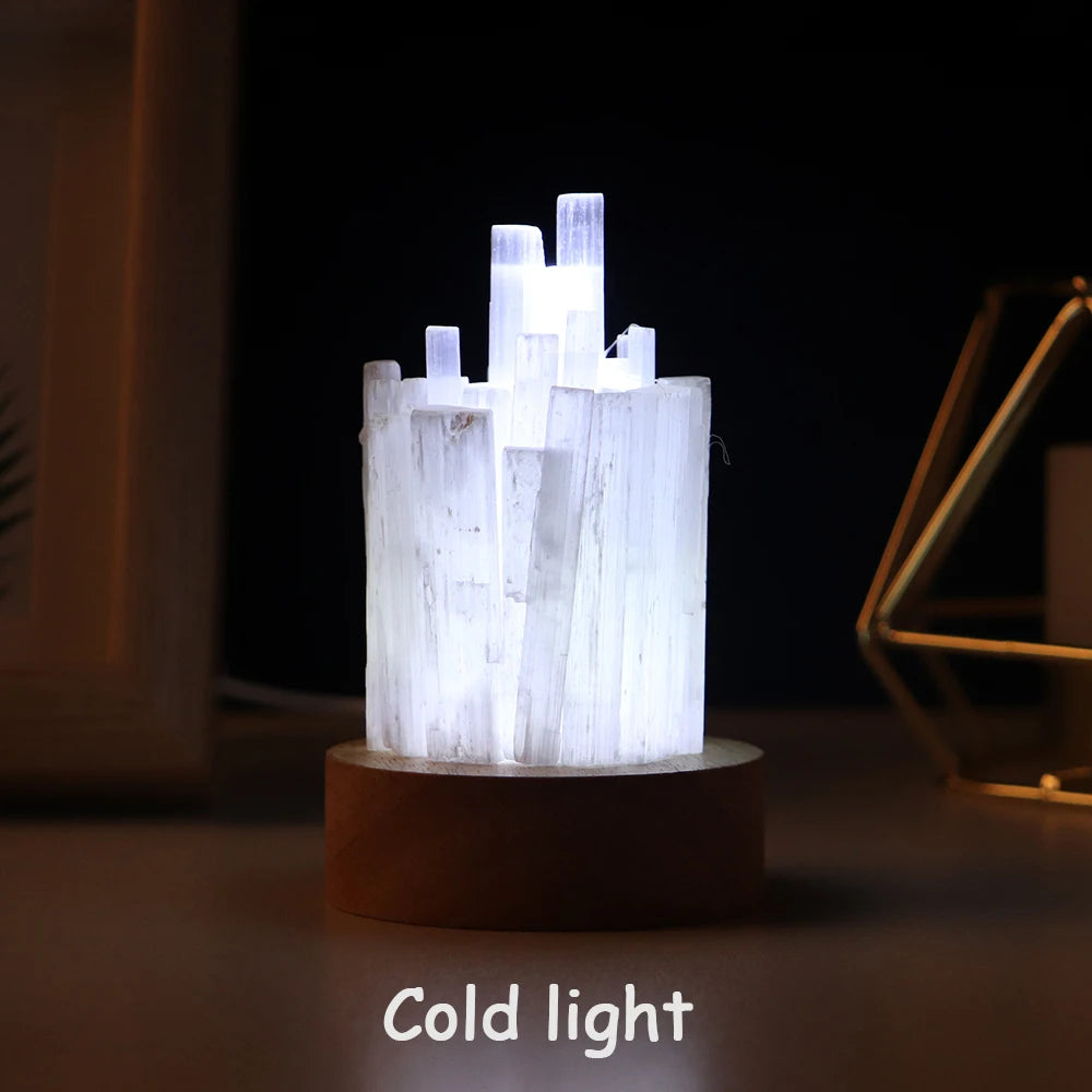 Natural Quartz Gemstones Lamp Selenite Cluster Usb Lamp Healing Crystal Colorful Night Lamp Reiki Home Bedroom Ornament Gift